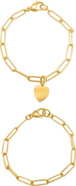 Adornia Water Resistant Paperclip Chain Heart Charm Bracelet Set