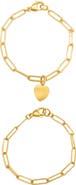 Adornia Water Resistant Paperclip Chain Heart Charm Bracelet Set
