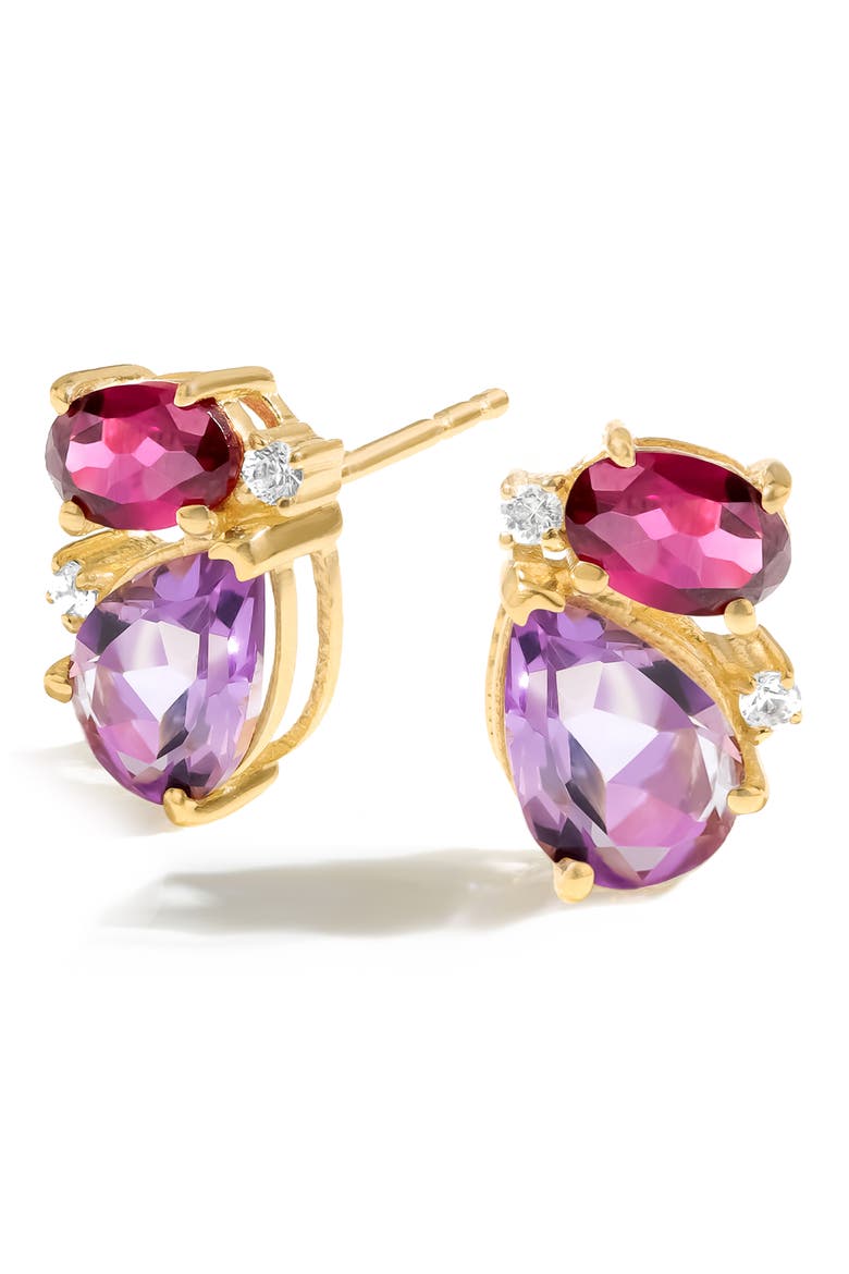 Amethyst, Rhodolite & White Topaz Stud Earrings, Main, color, PURPLE
