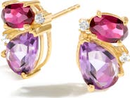 YS GEMS Amethyst, Rhodolite & White Topaz Stud Earrings