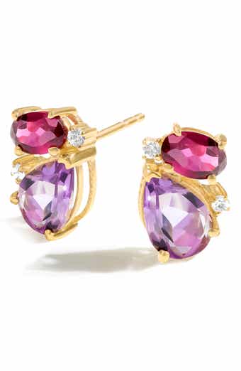 YS GEMS Amethyst, Rhodolite & White Topaz Stud Earrings