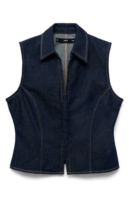 MANGO MANGO MARIA COLLARED COTTON & LINEN DENIM TOP