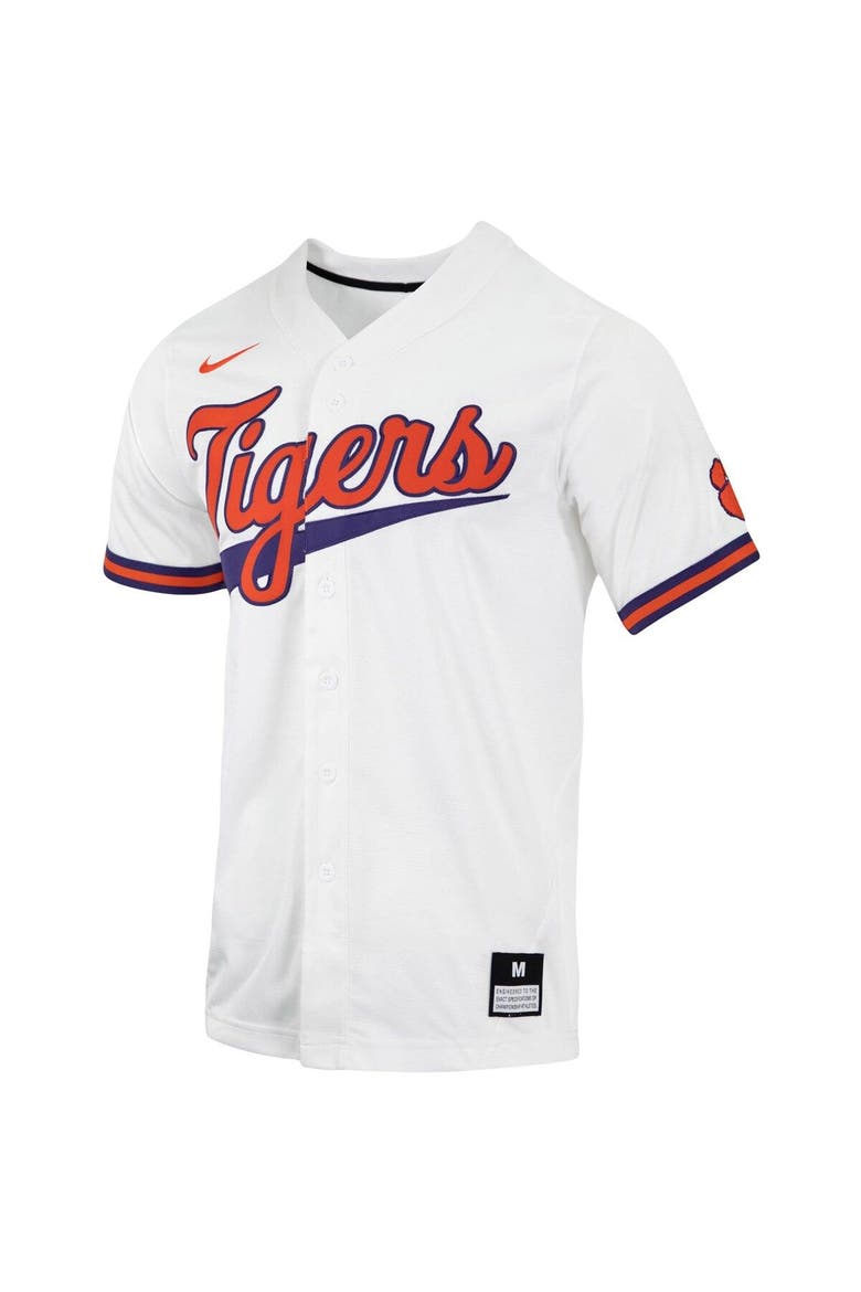 Men's Nike White Clemson Tigers Replica Full-Button Baseball Jersey, Alternate, color, White