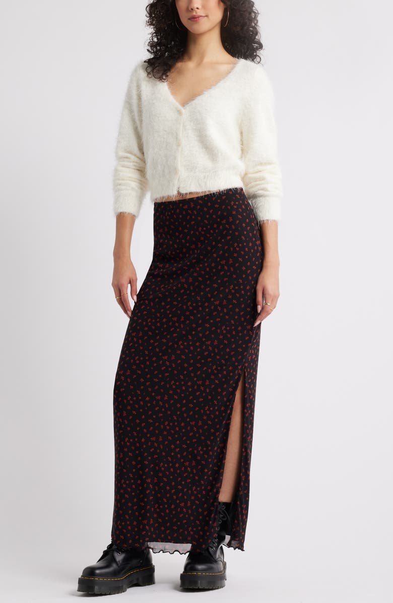 BP. Printed Mesh Maxi Skirt, Alternate, color, Black- Red Ditsy Print