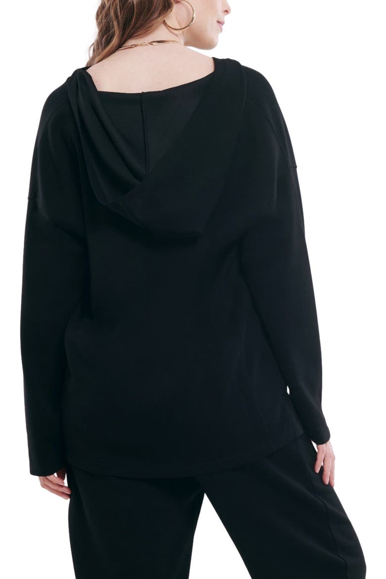 V-Neck Pullover Scuba Knit Hoodie, Alternate, color, Black