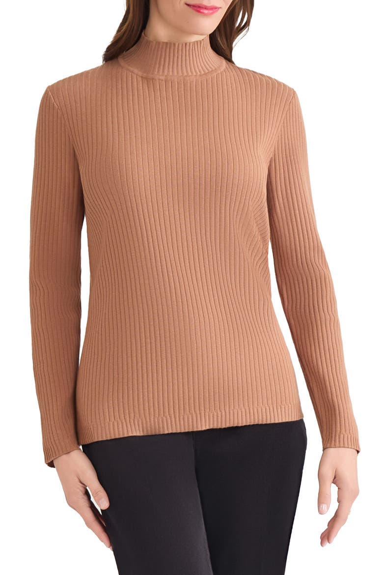 Rib Mock Neck Sweater, Main, color, CAF AU LAIT