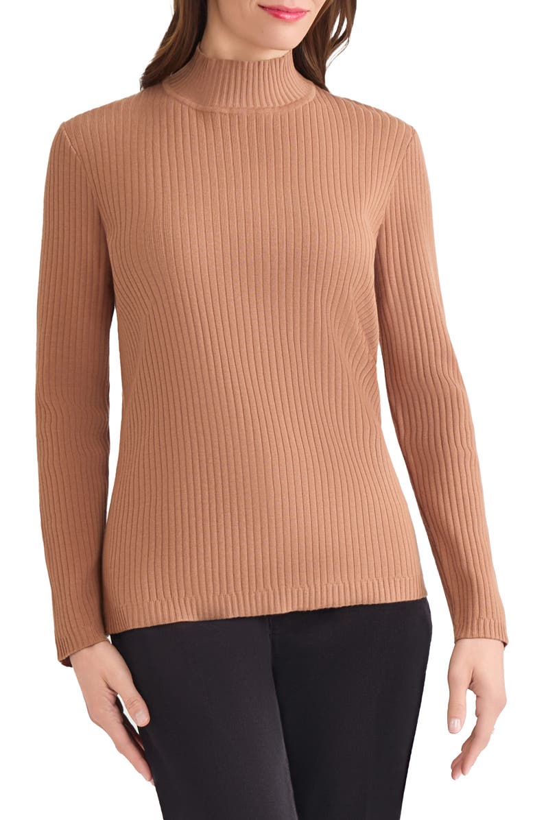 Jones New York Rib Mock Neck Sweater, Main, color, Caf Au Lait
