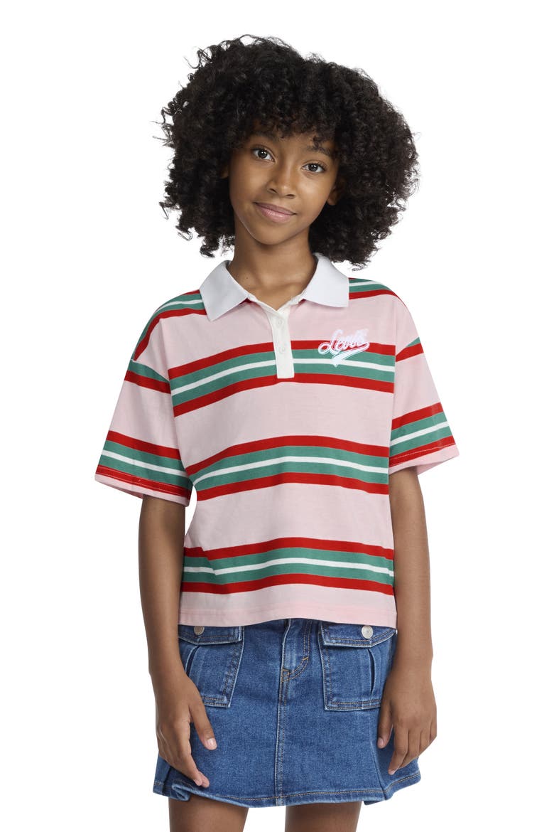 Kids' Stripe Polo, Alternate, color, CYRSTAL ROSE
