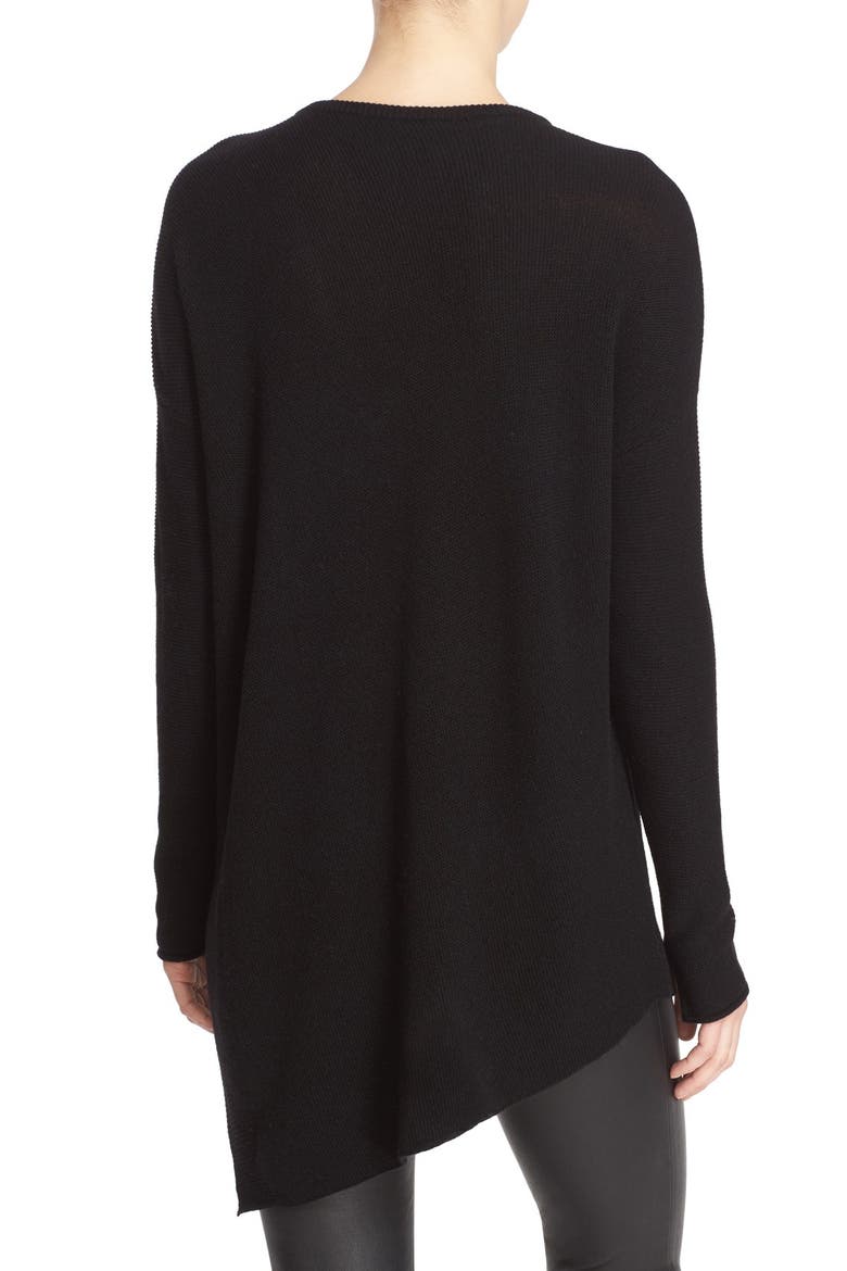 'Edie' Asymmetrical Hem V-Neck Wool Blend Sweater, Alternate, color, BLACK