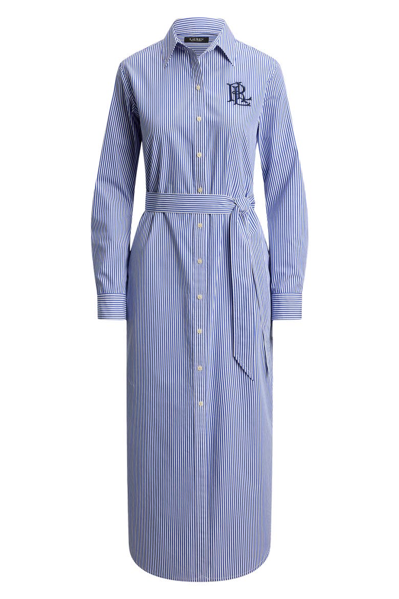 Amity Embroidered Logo Stripe Long Sleeve Cotton Midi Shirtdress, Alternate, color, BLUE/ WHITE