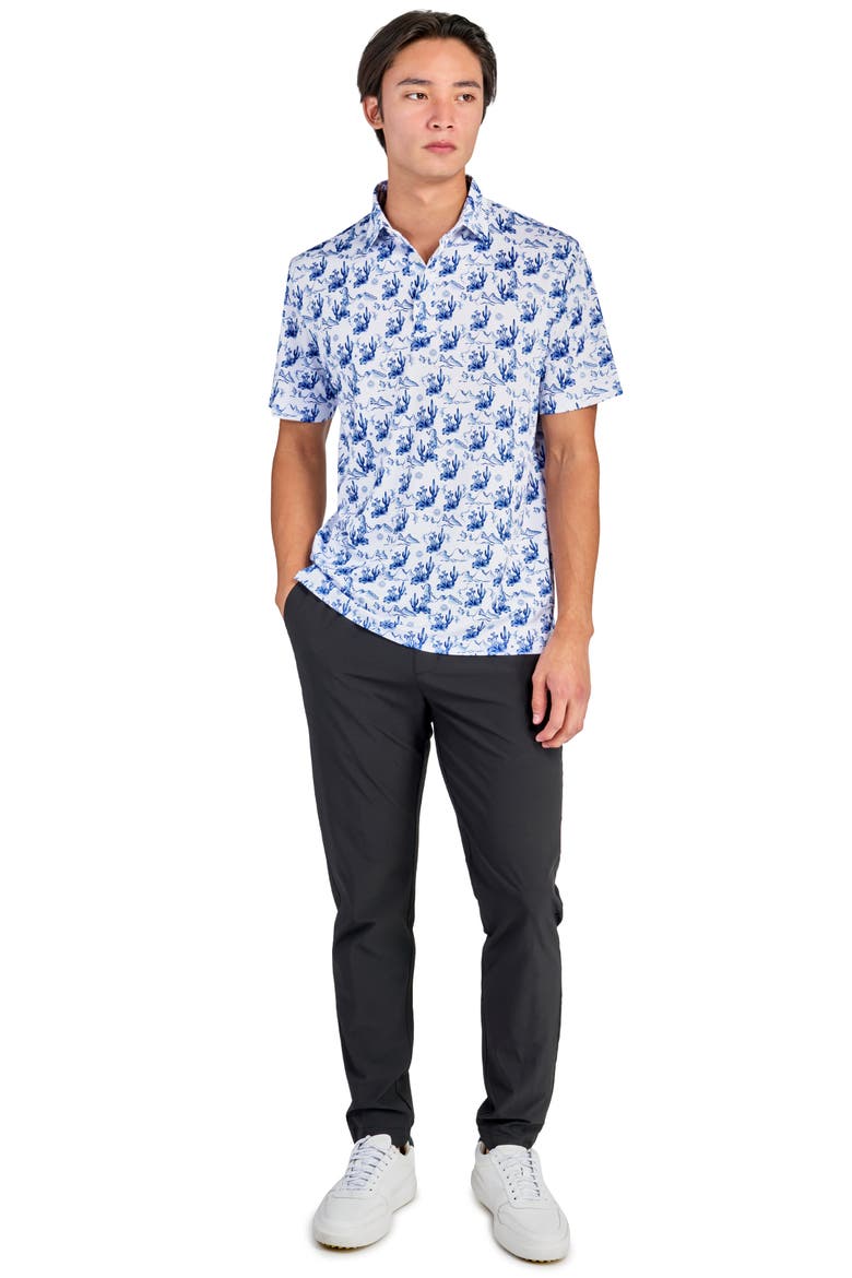 Regular Fit Cactus Print Performance Recycled Golf Polo, Alternate, color, WHITE