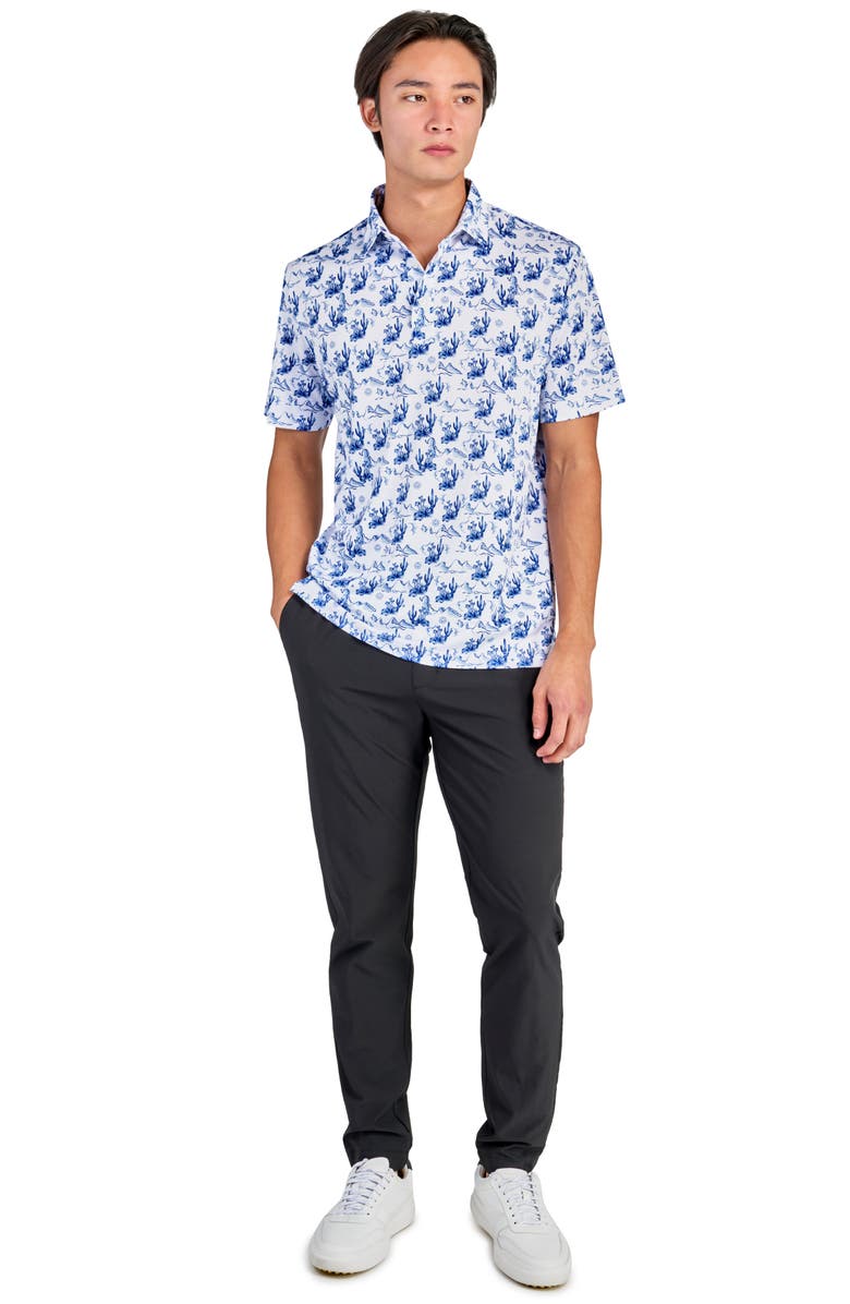CONSTRUCT Regular Fit Cactus Print Performance Recycled Golf Polo, Alternate, color, White