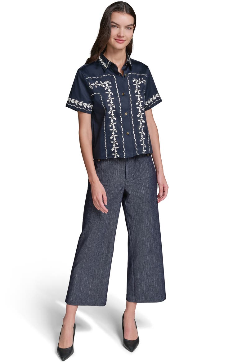Embroidered Button-Up Shirt, Alternate, color, MIDNIGHT NAVY