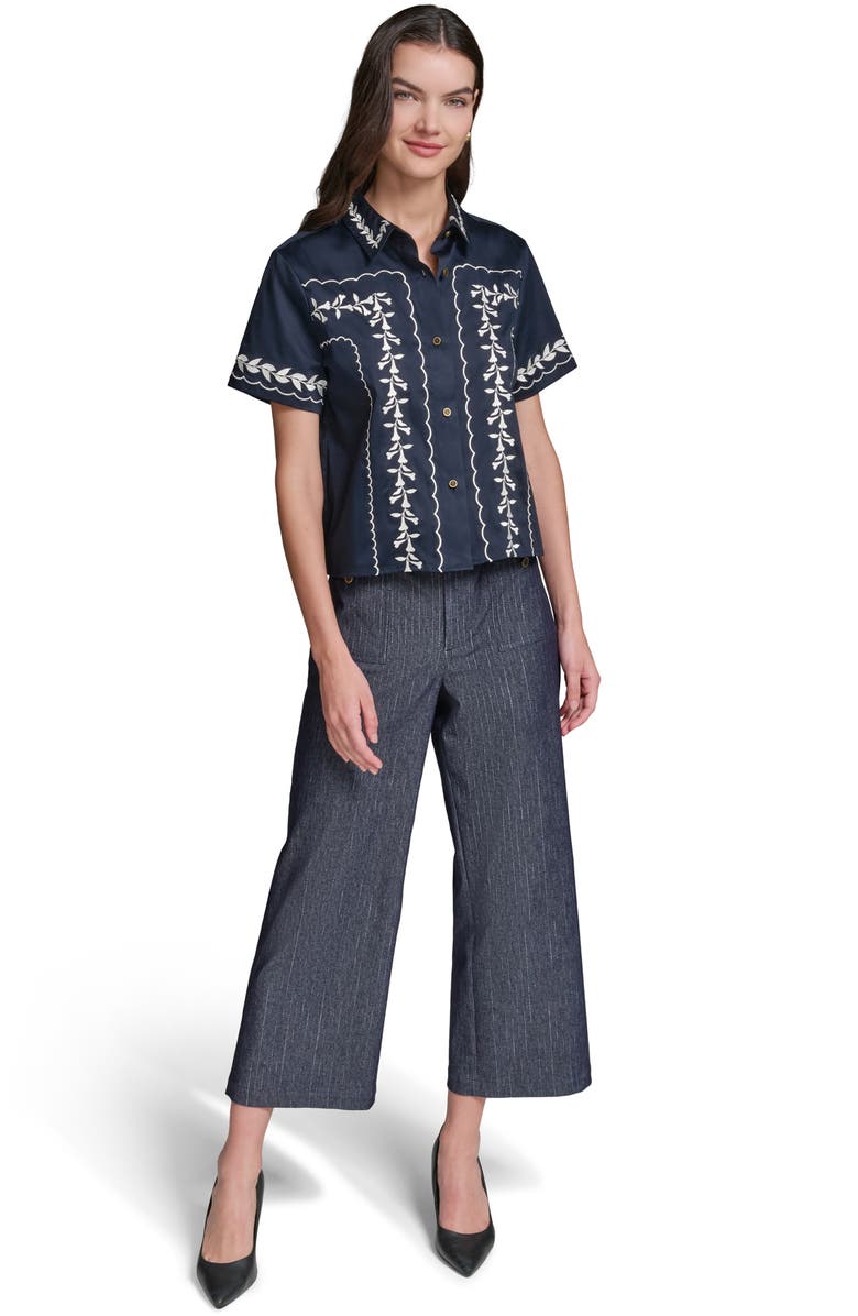 KARL LAGERFELD PARIS Embroidered Button-Up Shirt, Alternate, color, Midnight Navy