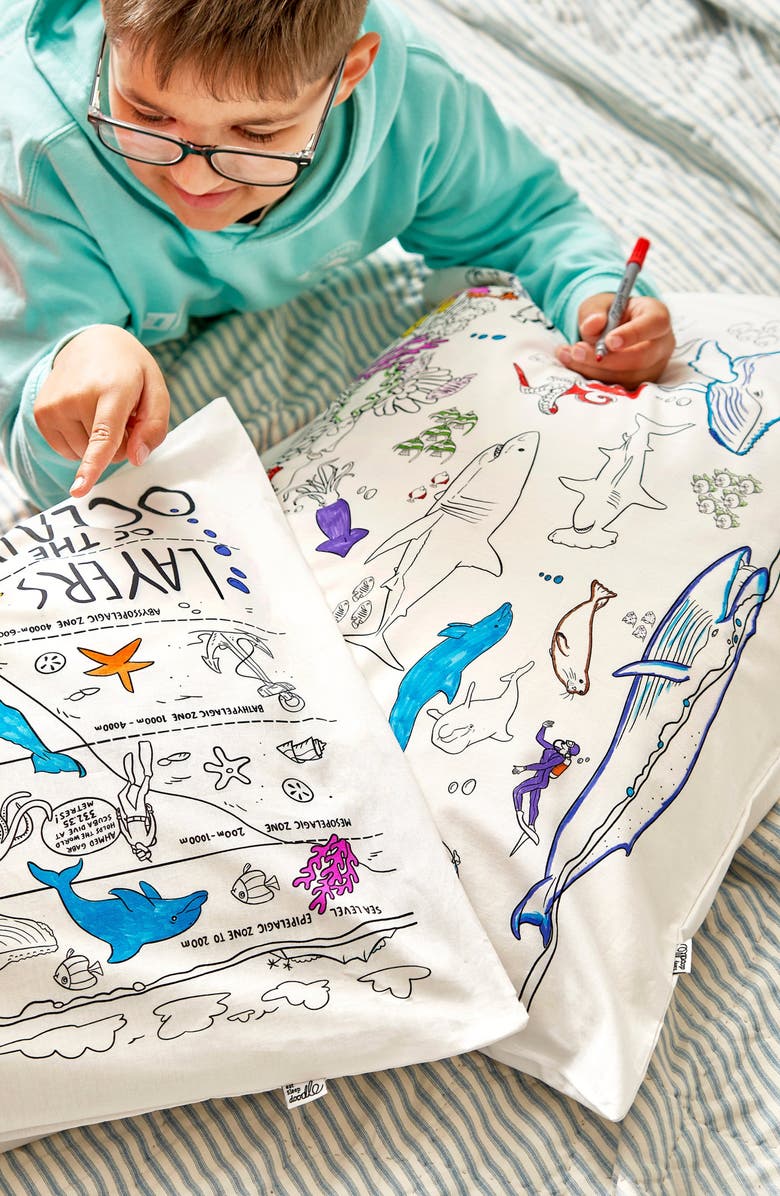 Eat Sleep Doodle Color Your Own Pillowcase Under the Sea, Alternate, color, White With Black Outlines