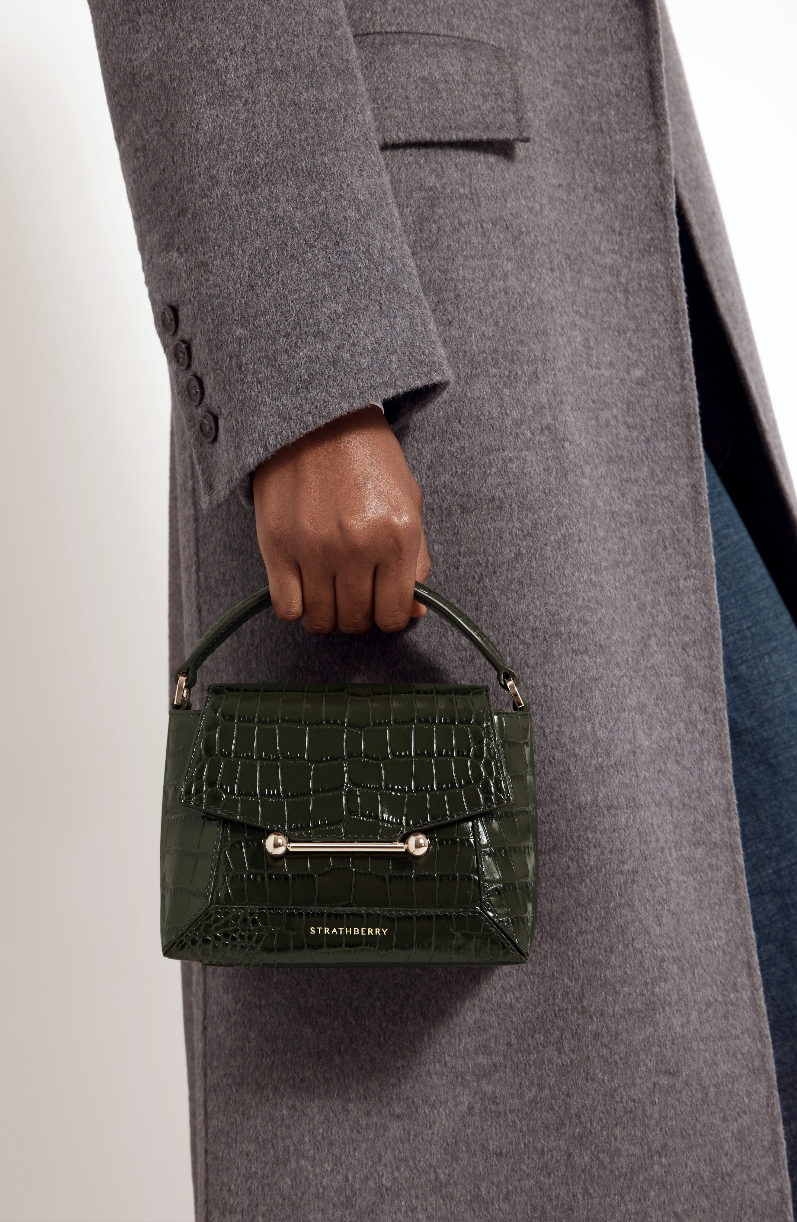 Nano Mosaic Croc Embossed Leather Handbag, Alternate, color, FOREST