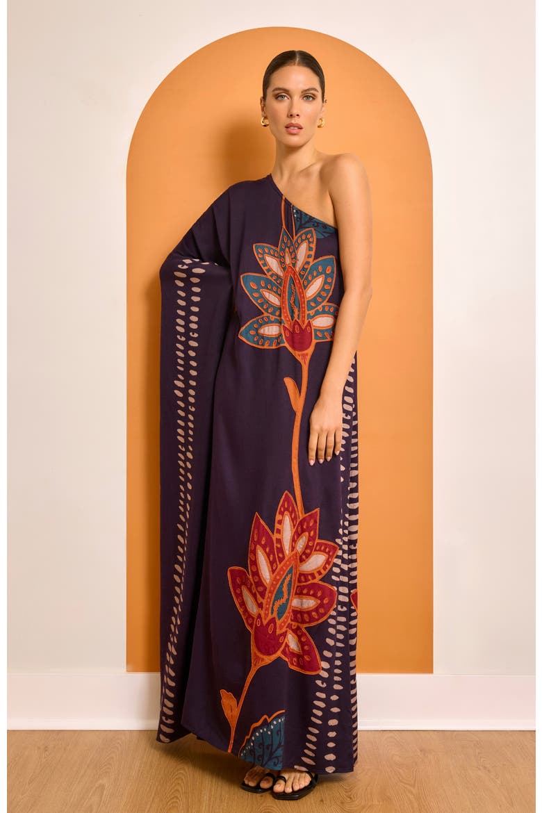Handbeaded Satu FSC® Certified Viscose One Shoulder Gown Razu Navy, Alternate, color, Razu Navy
