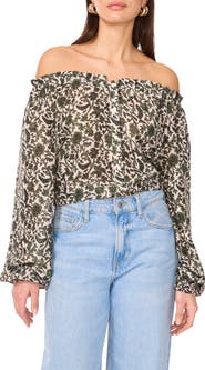 Vince Camuto Floral Off the Shoulder Button-Up Top