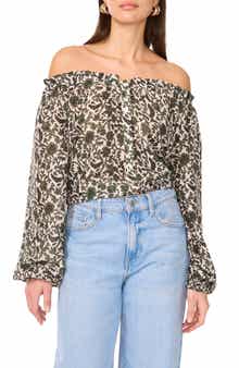 Two by Vince Camuto Floral Off the Shoulder Button-Up Top