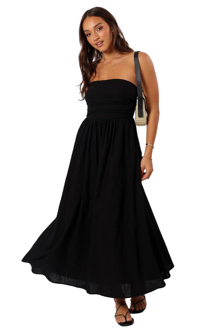 Kayt Strapless Linen Blend Maxi Sundress, Alternate, color, BLACK