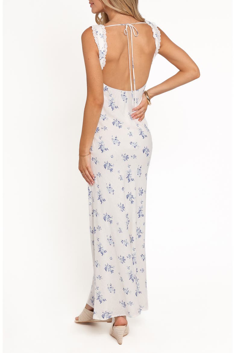 Sakara Floral Lace Trim Maxi Dress, Alternate, color, BLUE FLORAL