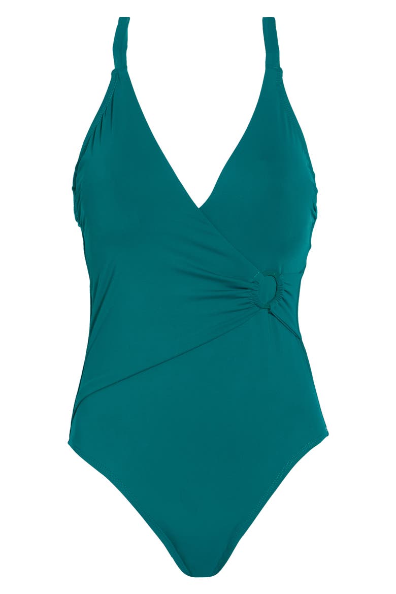Gina Surplice One-Piece Swimsuit, Alternate, color, EMERALD