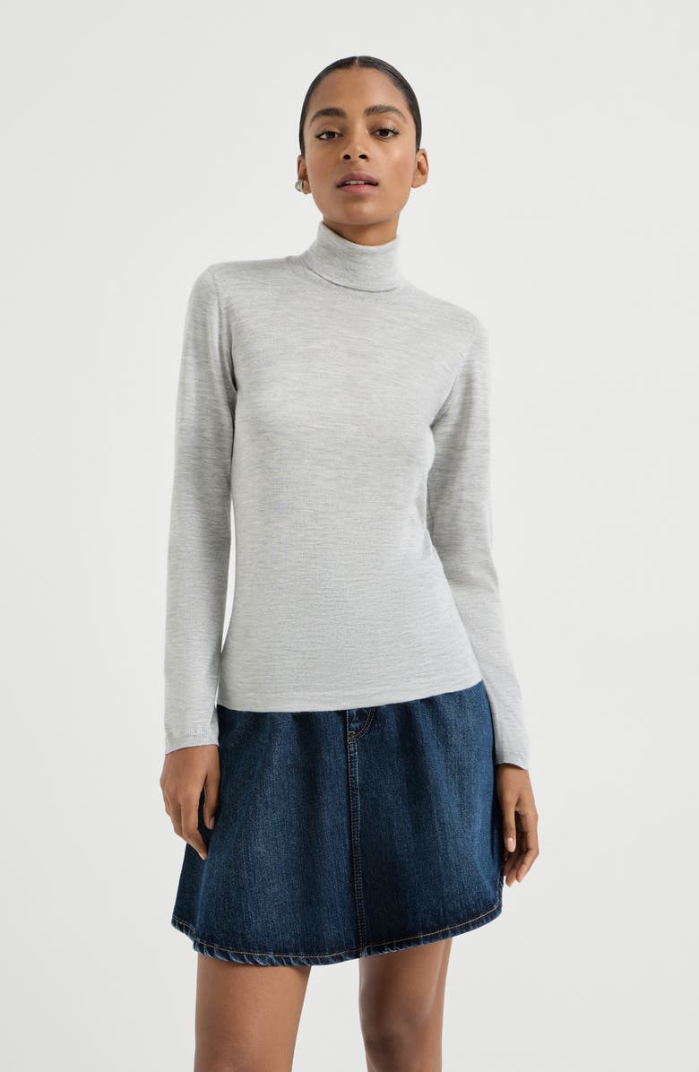 Brunello Cucinelli Cashmere and silk sweater, Main, color, Light Grey