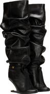 Balmain No Wedge textured leather thigh-high boots with tassel
