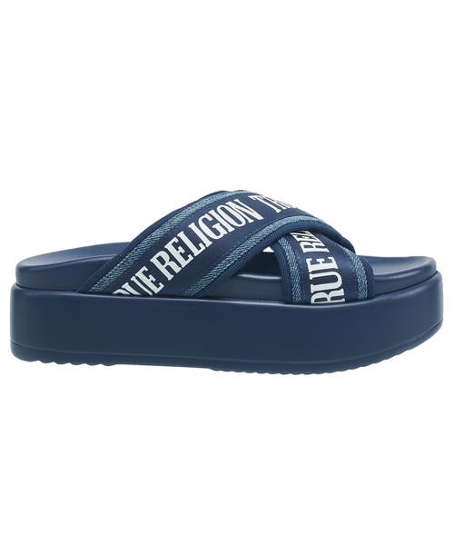 True Religion Alia Cross Strap Slip On Platform Sandal In Blue