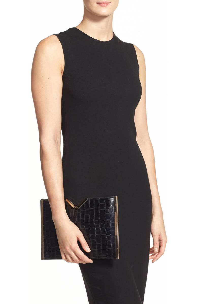 NATASHA Tasha Croc Embossed Clutch, Alternate, color,