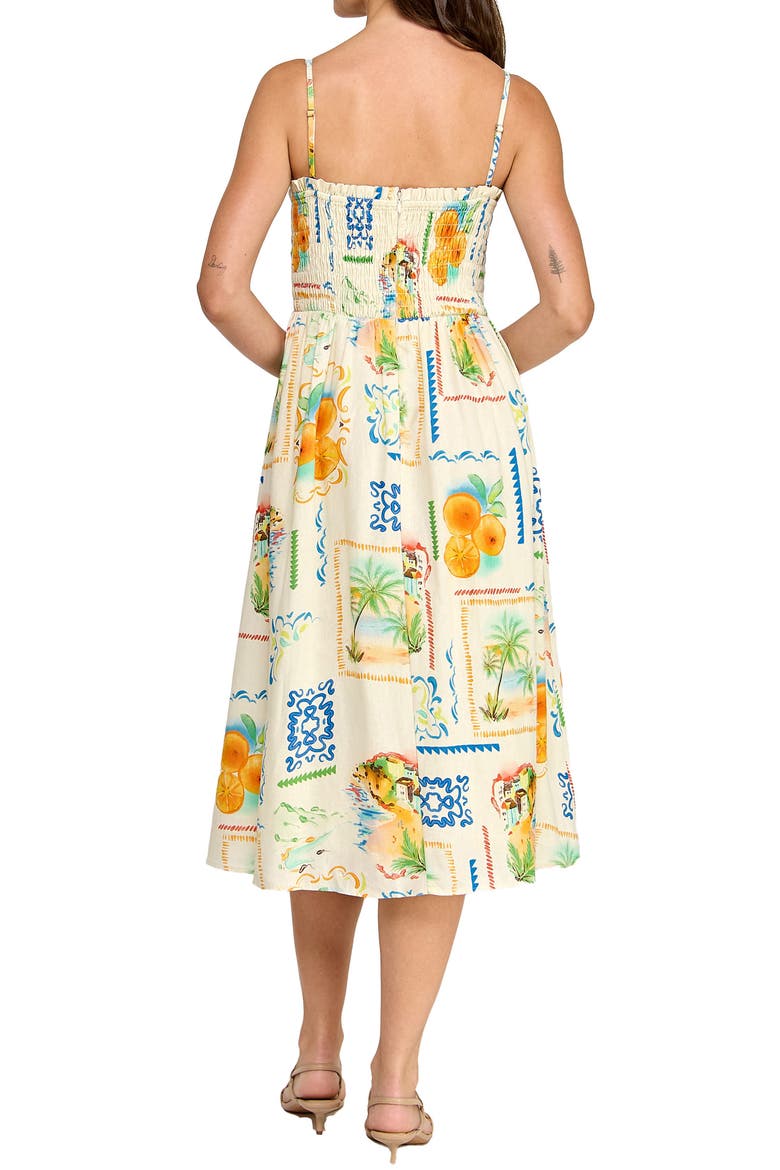 Cecelia Postcard Print Linen Blend Midi Sundress, Alternate, color, POSTCARD