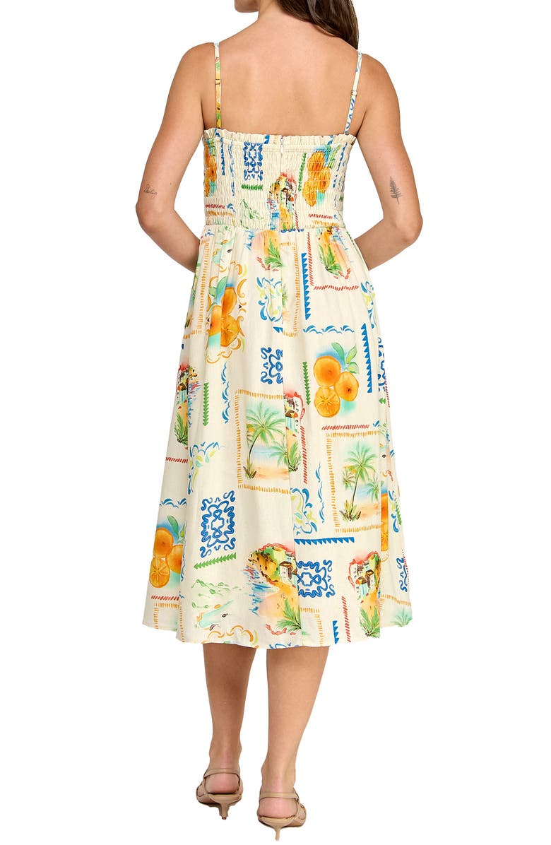 LAYERED WITH LOVE Cecelia Postcard Print Linen Blend Midi Sundress, Alternate, color, Postcard