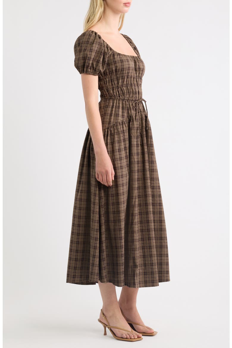 Sweetheart Neck Puff Sleeve Midi Dress, Alternate, color, MOCHA MULTI