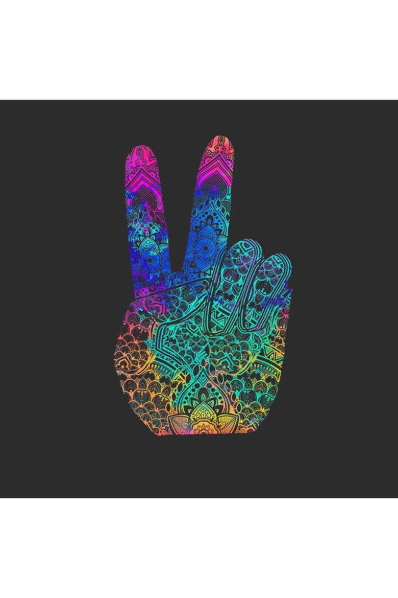 Girl's Lost Gods Rainbow Henna Peace  Graphic T-Shirt, Alternate, color, Black