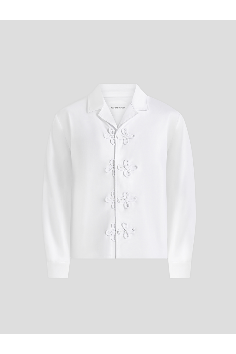 Valen Embroidered Closure Long Sleeve Shirt, Alternate, color, White