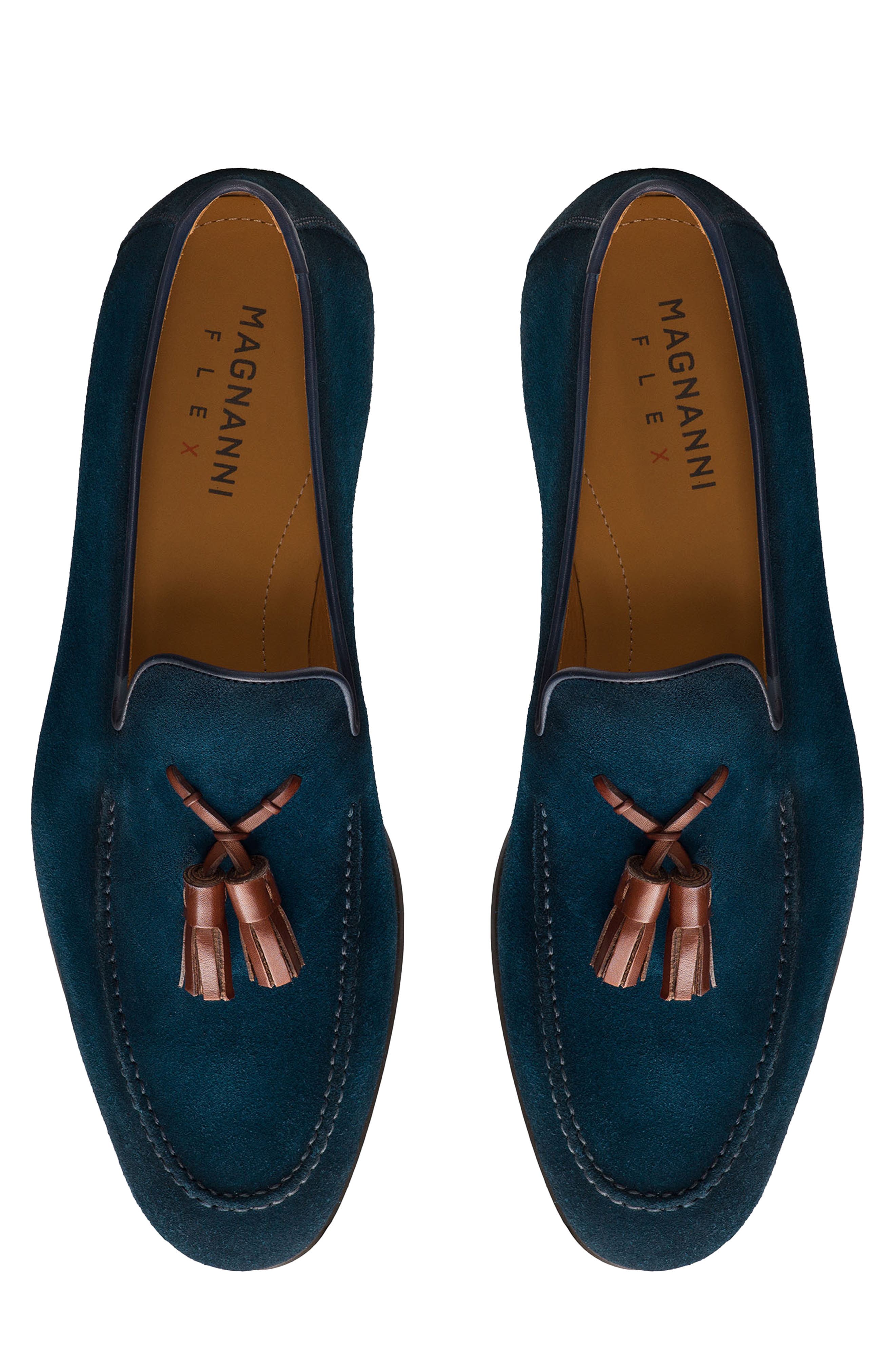 Magnanni Dion Tassel Loafer, Alternate, color, Navy Suede