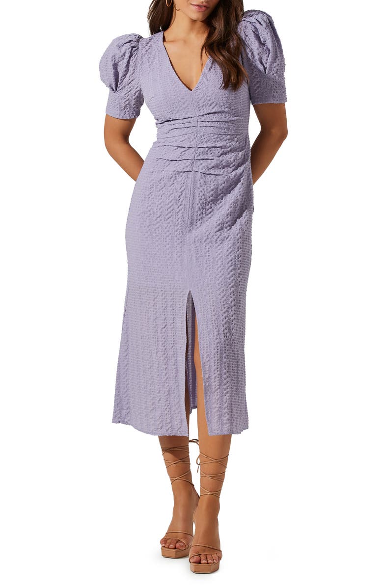 ASTR the Label Puff Sleeve Front Vent Midi Dress, Main, color, Purple