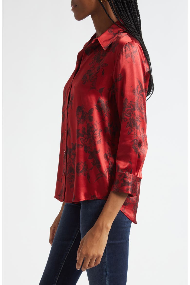 Dani Floral Print Silk Button-Up Shirt, Alternate, color, PAINTERFLY FLOWER