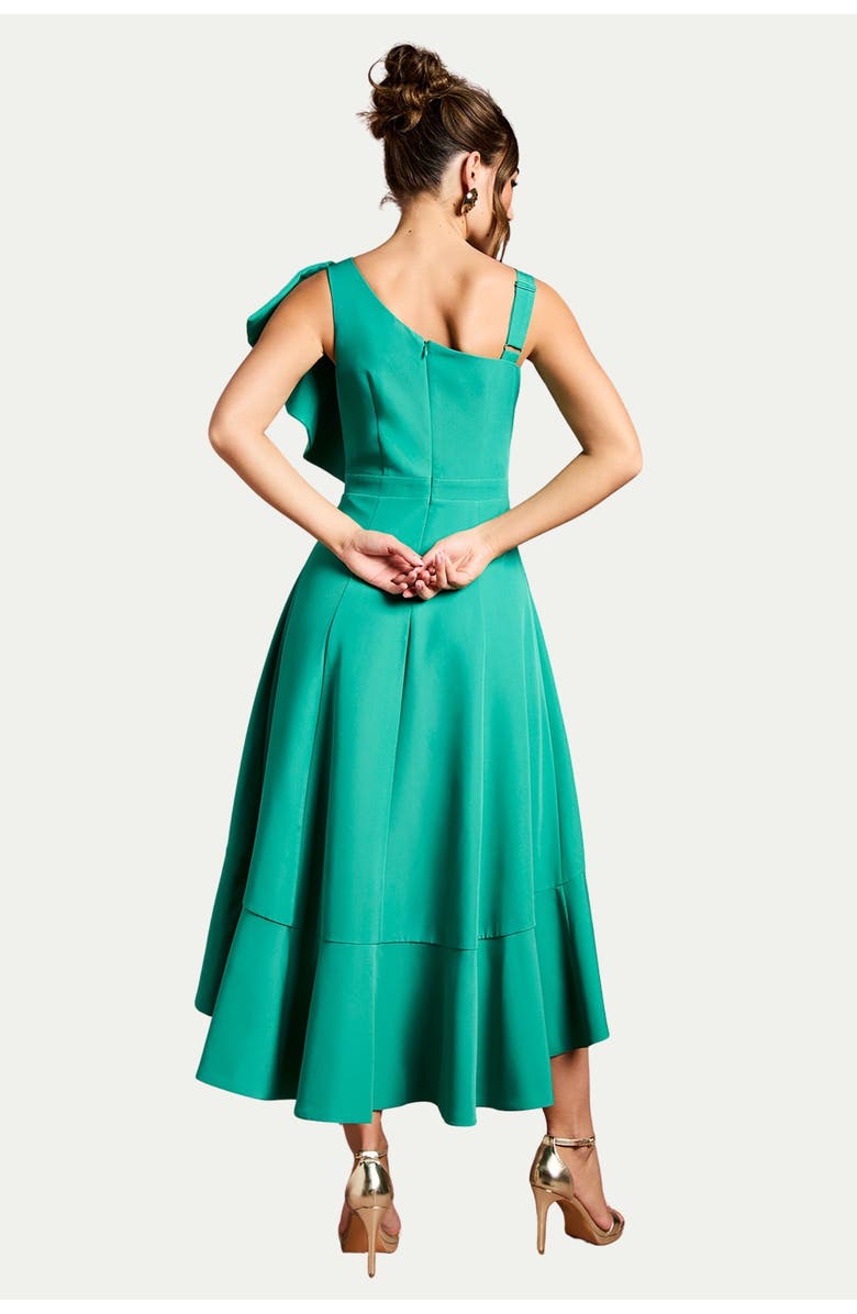 Coast One Shoulder Crepe Ruffle Midi Dress, Alternate, color, Teal