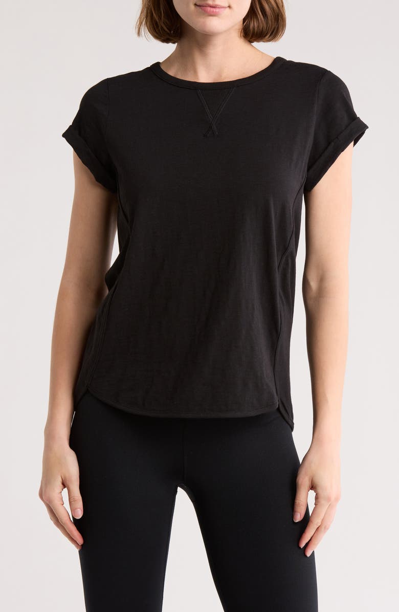 DKNY Roll Cap Sleeve T-Shirt, Main, color, Black