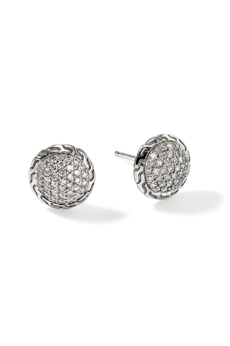 JH Essential Diamond Pavé Stud Earrings, 10mm, Main, color, SILVER