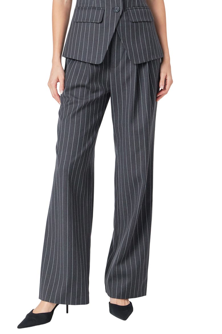 Pinstripe High Waist Trousers, Main, color, CHARCOAL