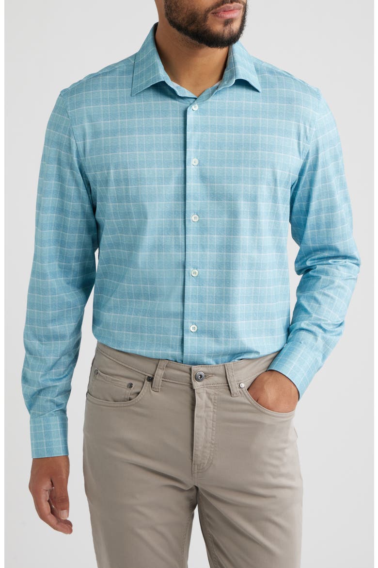 James OoohCotton® Check Print Button-Up Shirt, Main, color, TEAL