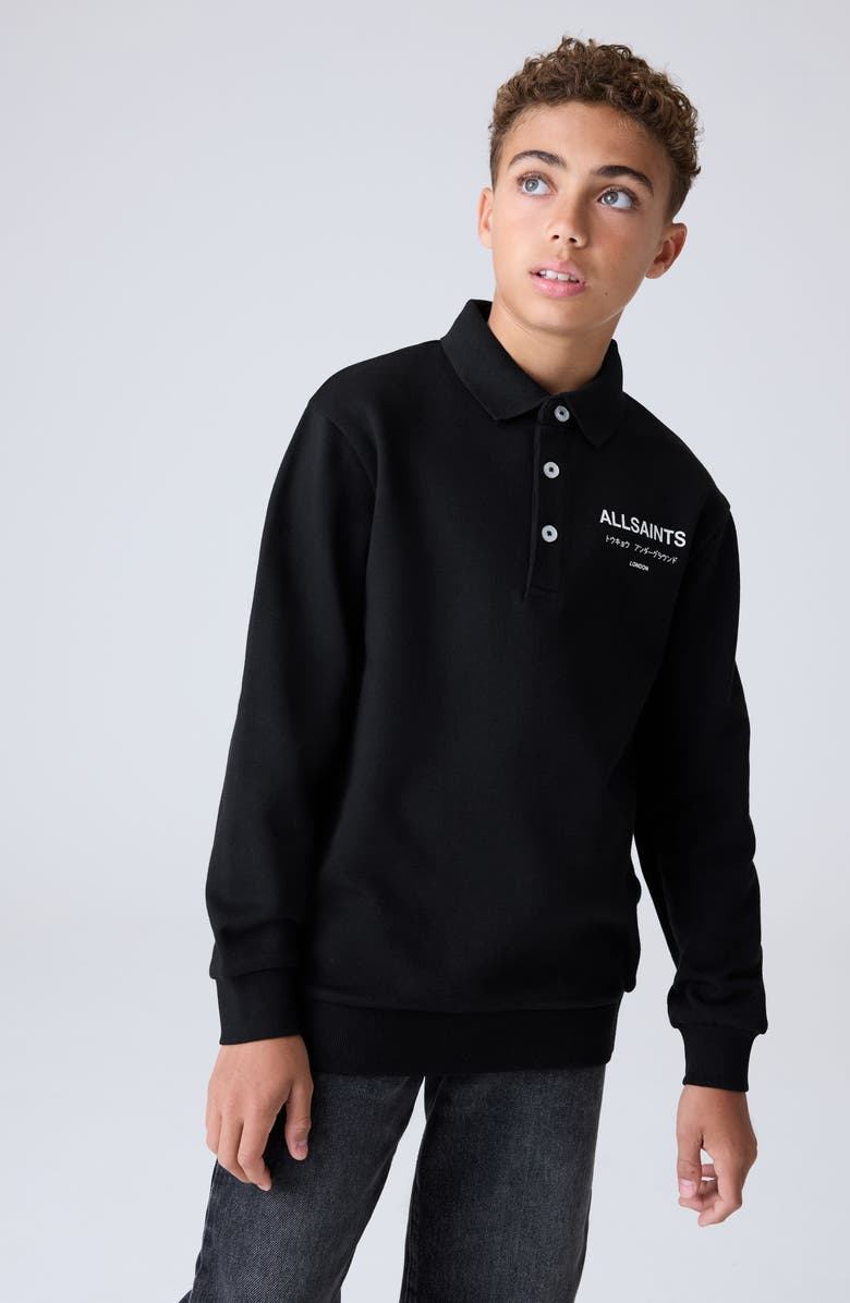 smALLSAINTS by ALLSAINTS Kids' Underground Logo Graphic Polo Sweatshirt, Alternate, color, Black