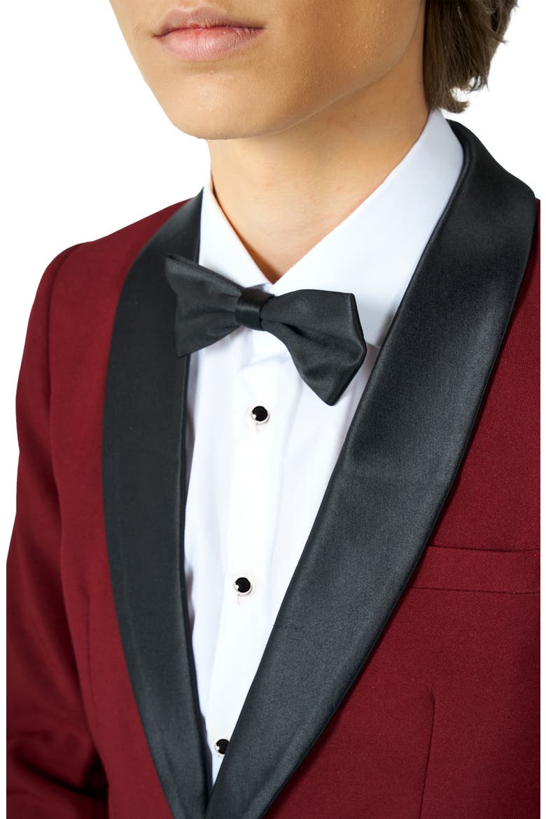 Kids' Hot Burgundy Two-Piece Tuxedo & Bow Tie Set, Alternate, color, RED