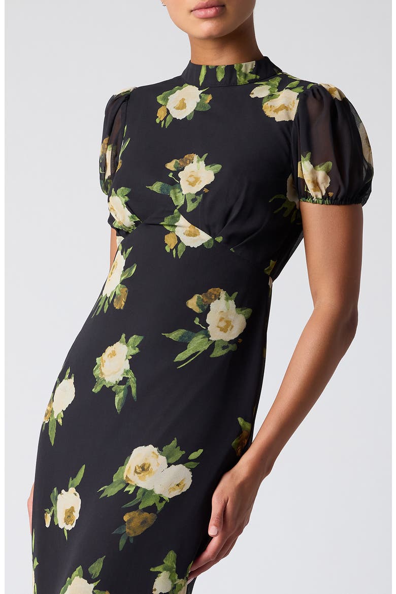 Jensen Puff Sleeve Open Back Maxi Dress, Alternate, color, BLACK / GOLD FLORAL