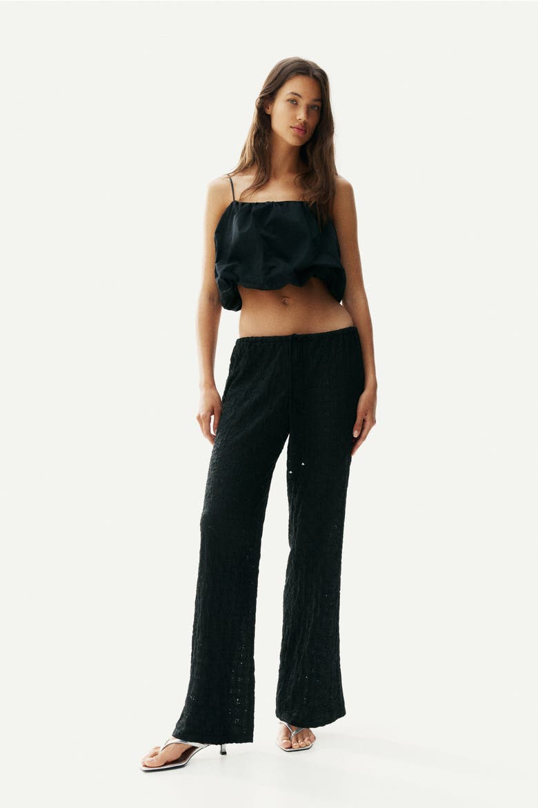Lace-look Drawstring Trousers, Alternate, color, Black