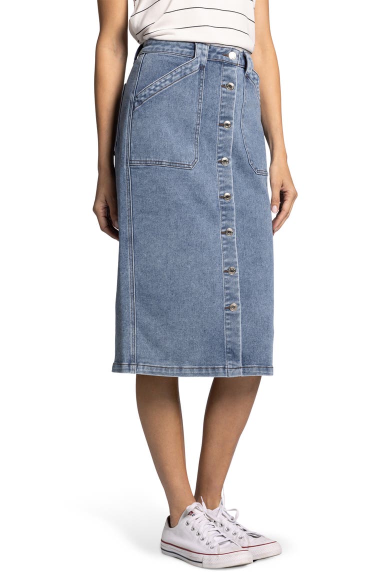 Shania Button Front Denim Skirt, Alternate, color, BOBBIE WASH