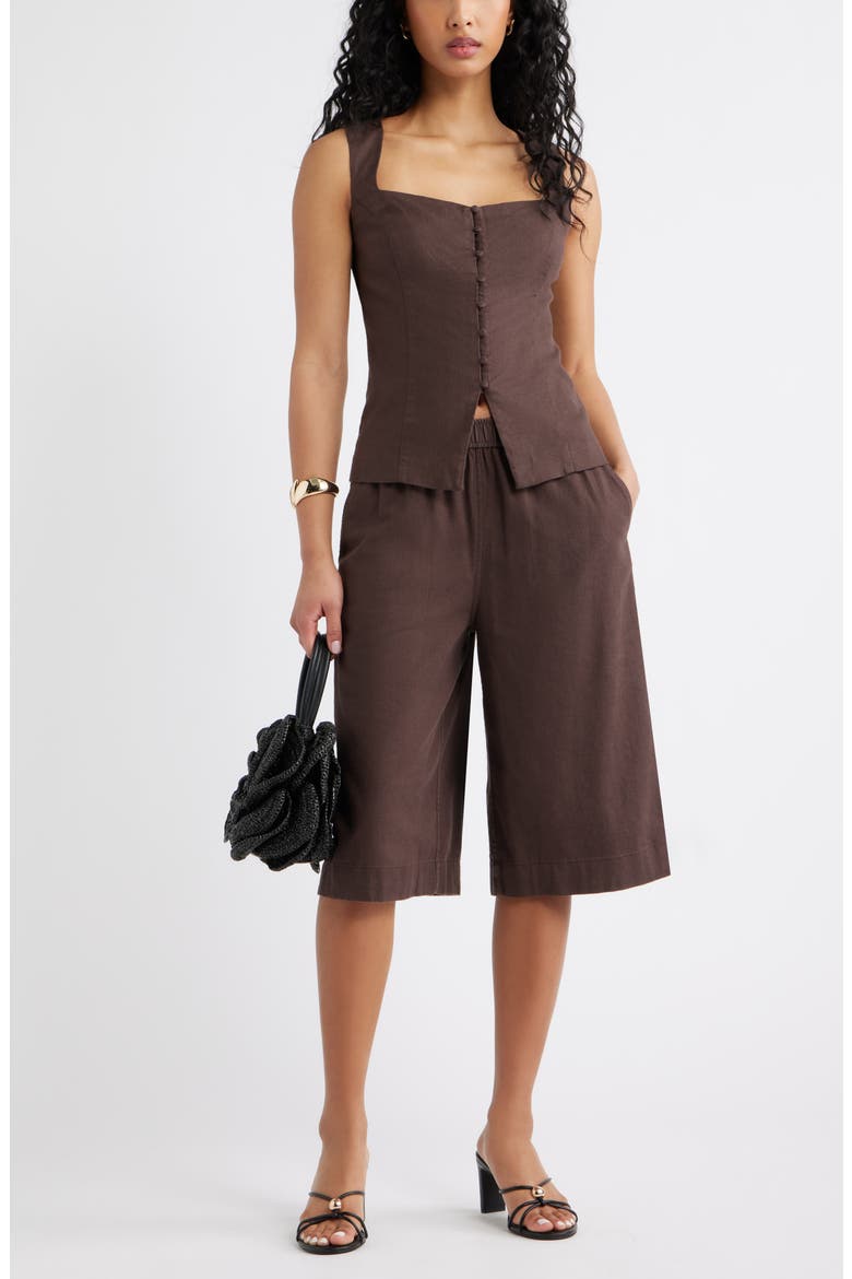 Sweetheart Neck Linen Blend Top, Alternate, color, BROWN SEAL