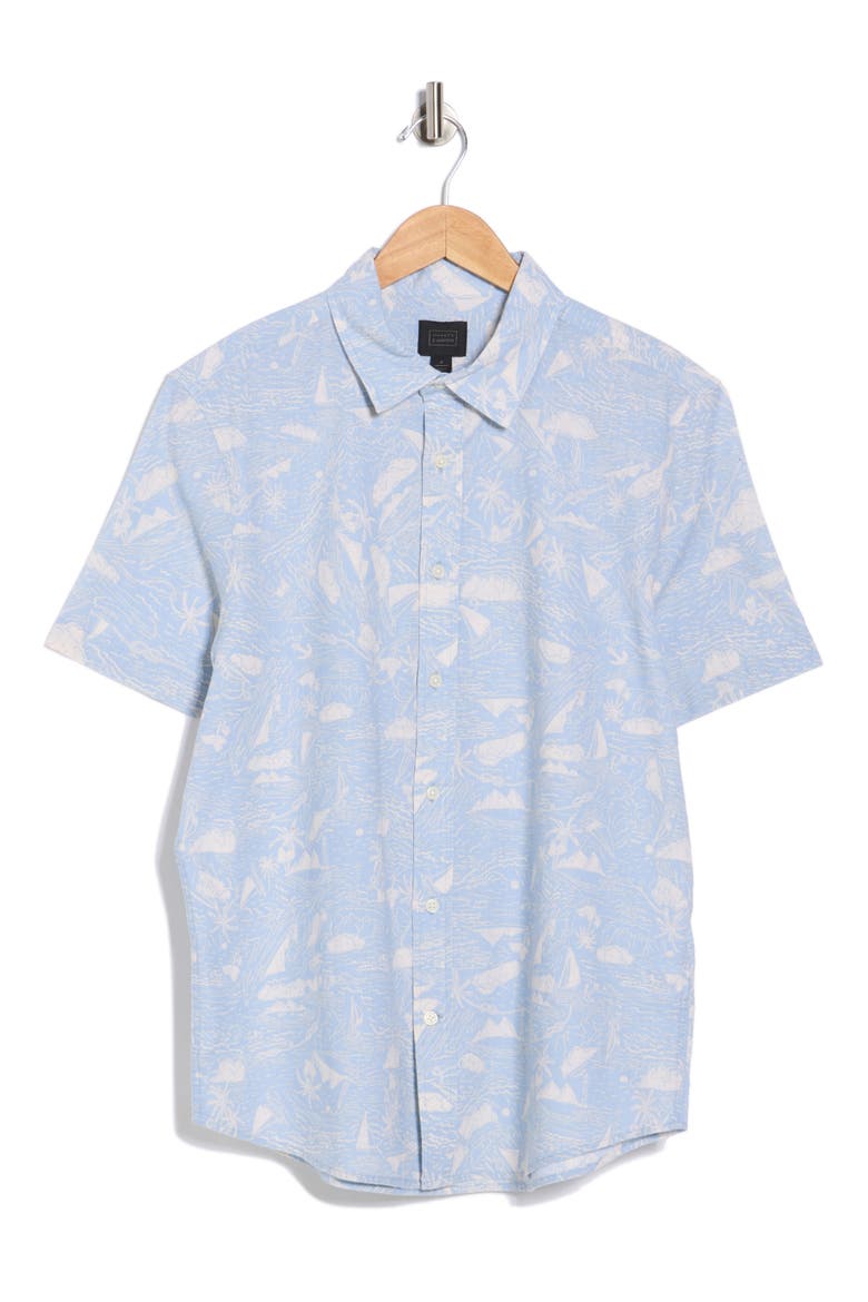 Marina Short Sleeve Linen & Cotton Button-Up Shirt, Alternate, color, BLUE SKYWAY MARINA PRINT